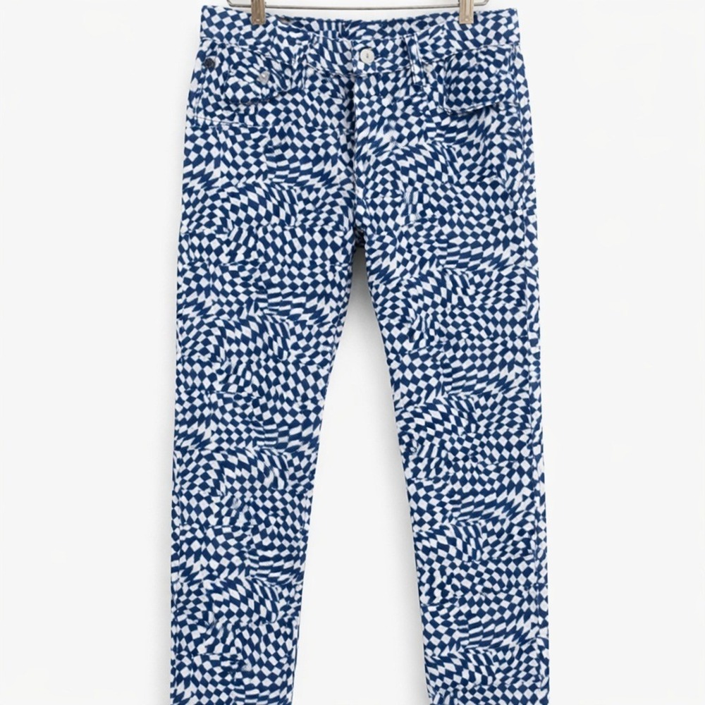 Levi's 501 Jeans Womens‎ 28 Blue White Warped Checkerboard Punk Skater Y2K